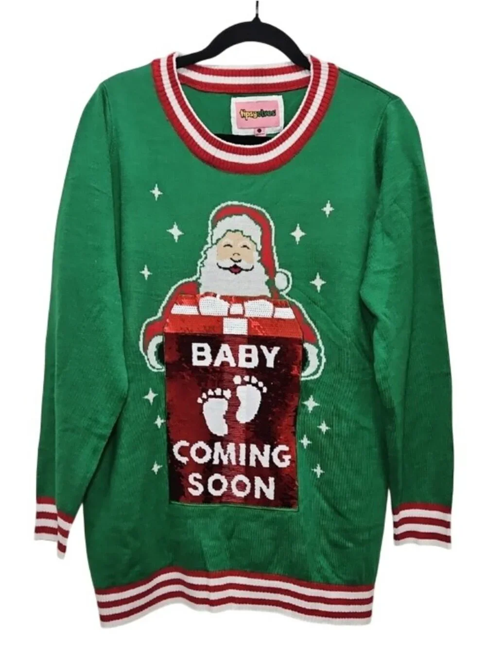 Tipsy Elves Women's Big Reveal Reversible Sequin Maternity Christmas Sweater New